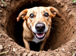 В Пензе спасатели вытащили провалившуюся в яму собаку