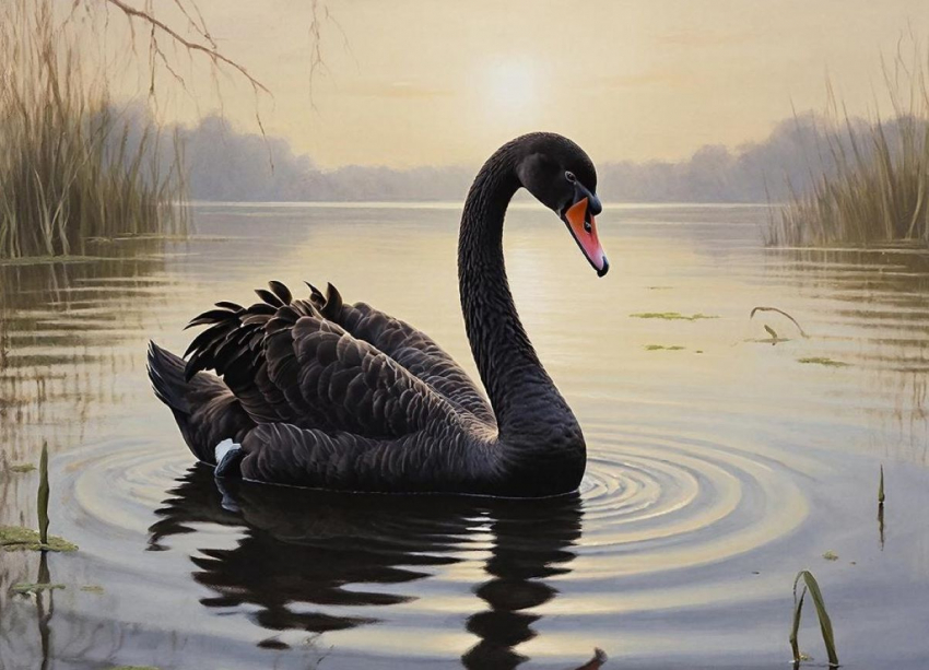 В Херсонской области запечатлели чёрных лебедей